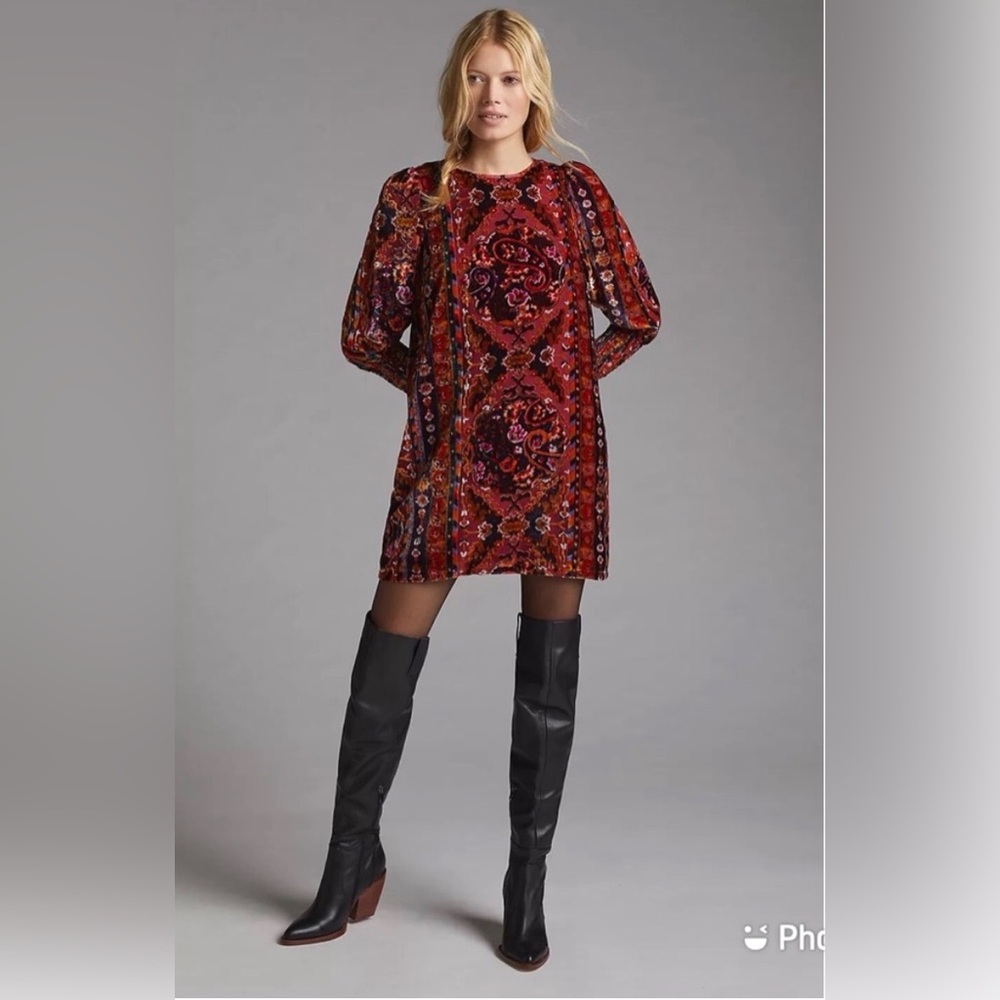 Anthropologie Velvet Shift Mini Dress